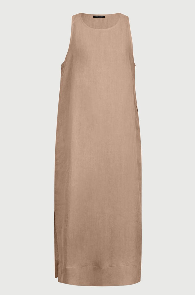 Andrea Baggy Italian Linen Dress With Side Pockets - Beige
