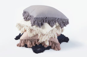 Hand Knotted Fringing Cushion - Ash