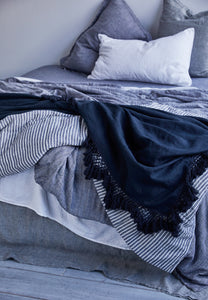 Hand Knotted Fringe Blanket - Prussian Blue