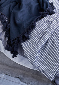 Hand Knotted Fringe Blanket - Prussian Blue